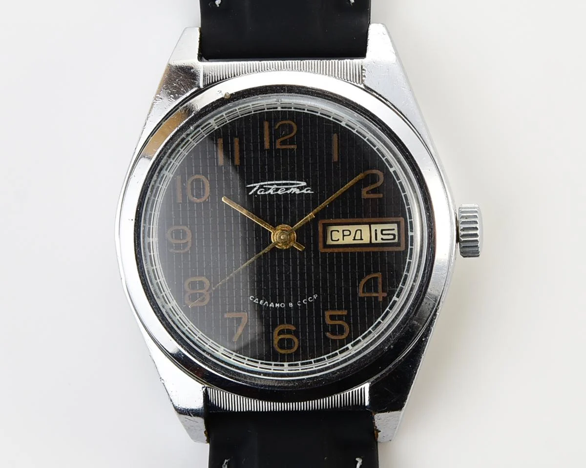 Raketa vintage mechanical wrist watch with double calendar