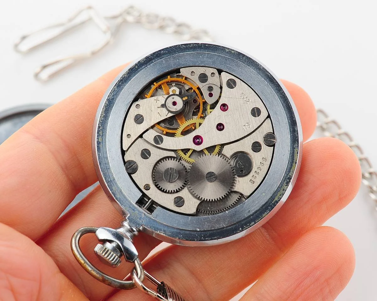 Molnija pocket watch with grouse bird & red dial