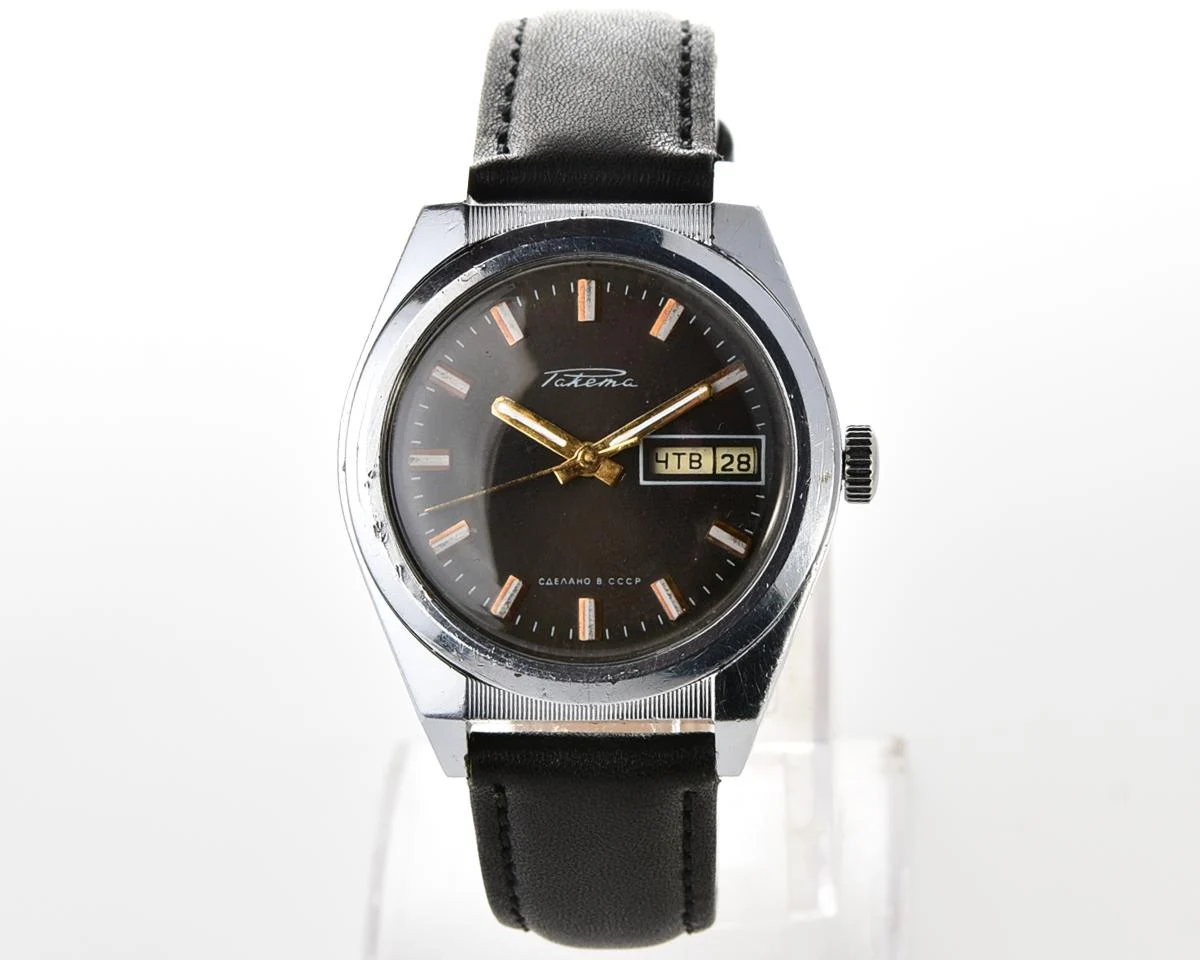 Raketa vintage mechanical wrist watch with double calendar