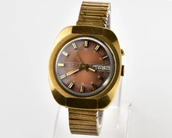 Slava vintage Soviet gold-plated mechanical watch with automatic self-winding movement