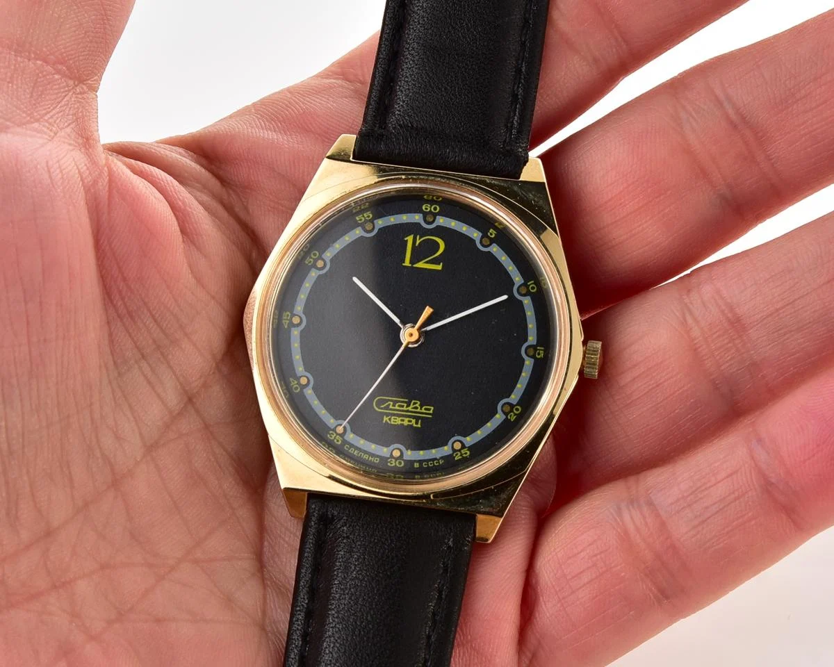 TIME CAPSULE: Soviet gold-plated wrist watch Slava with quartz movement – New Old Stock (NOS)!