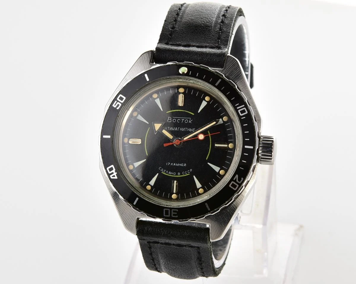 Soviet Vostok Amphibia wristwatch with original black bezel