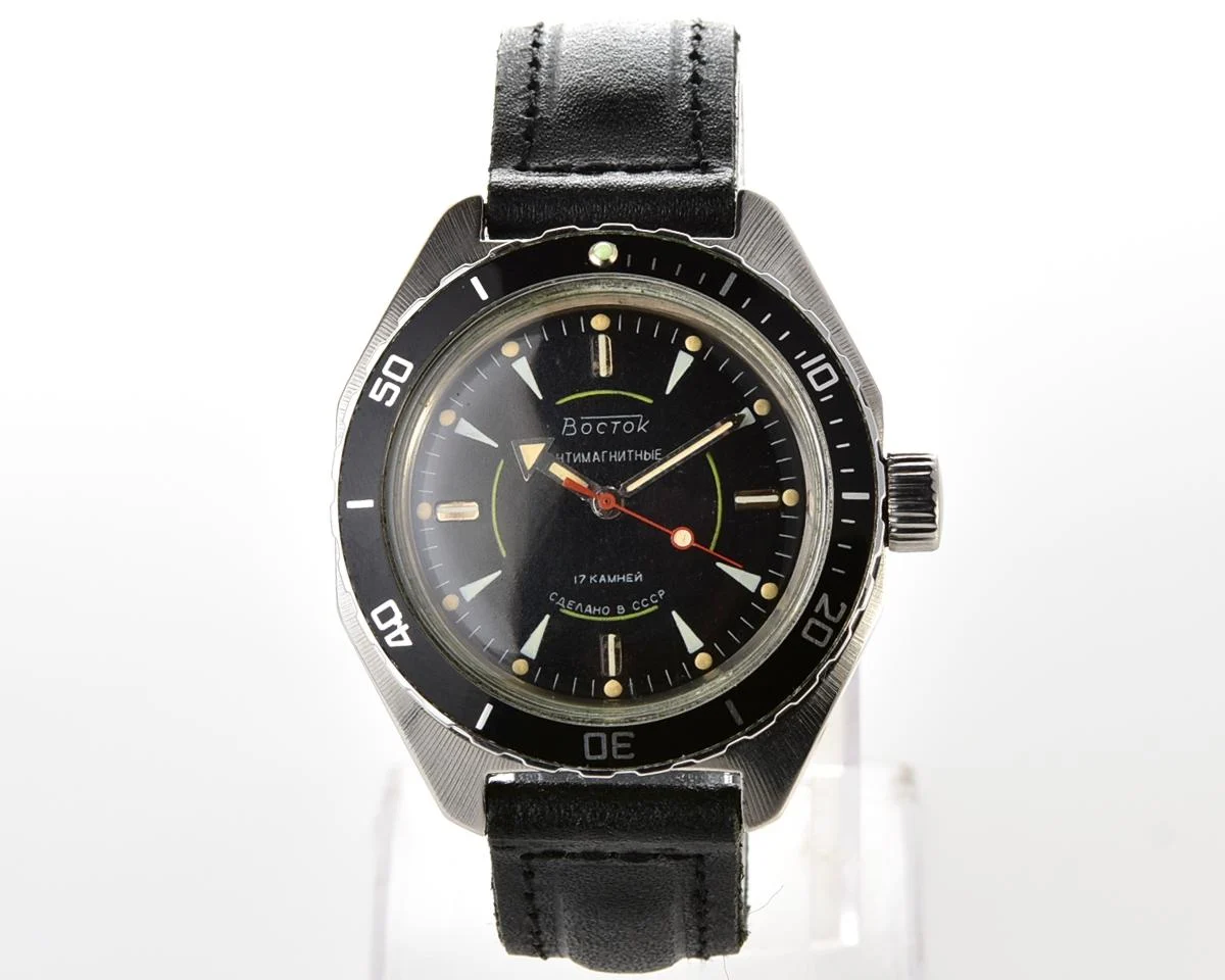 Soviet Vostok Amphibia wristwatch with original black bezel