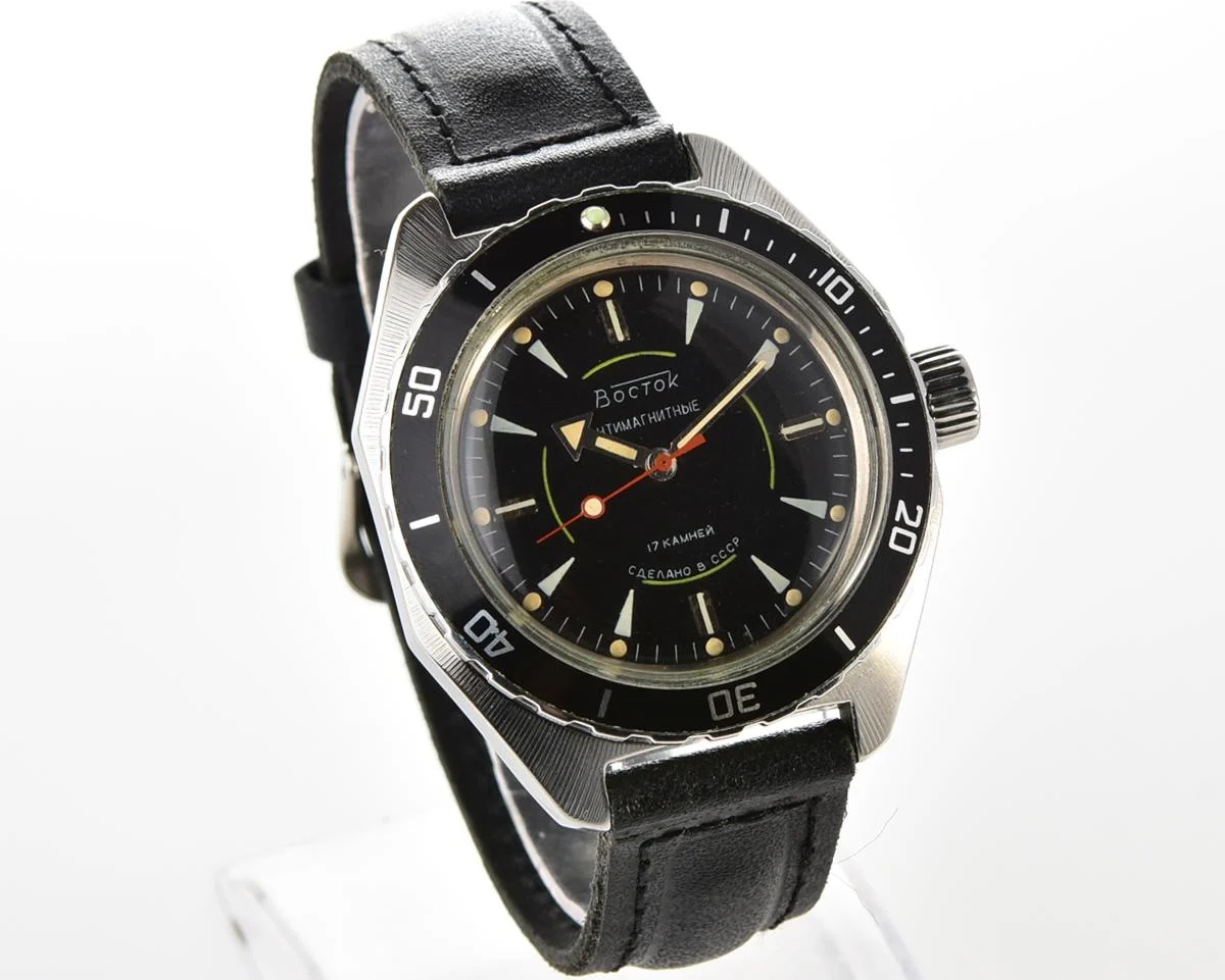 Soviet Vostok Amphibia wristwatch with original black bezel
