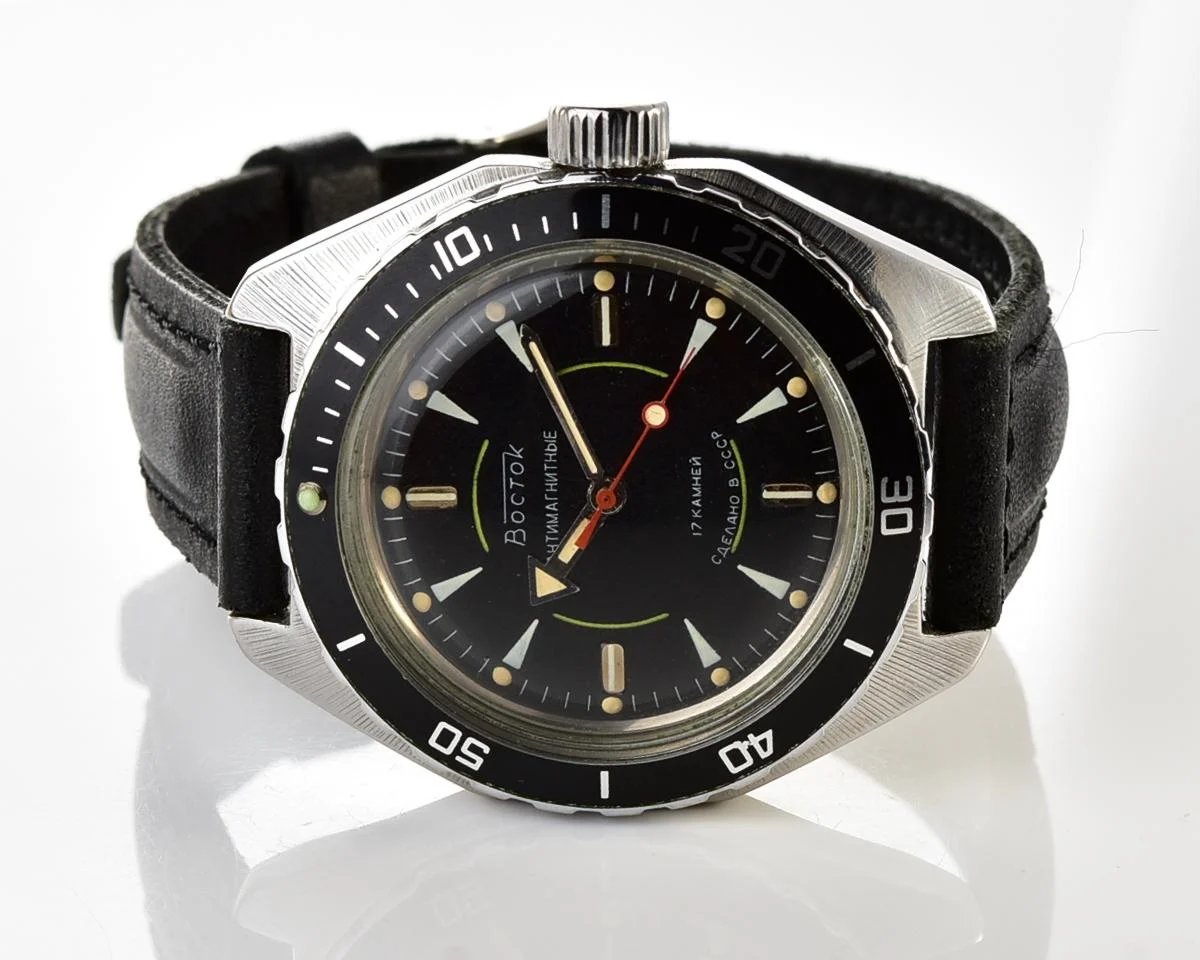 Soviet Vostok Amphibia wristwatch with original black bezel