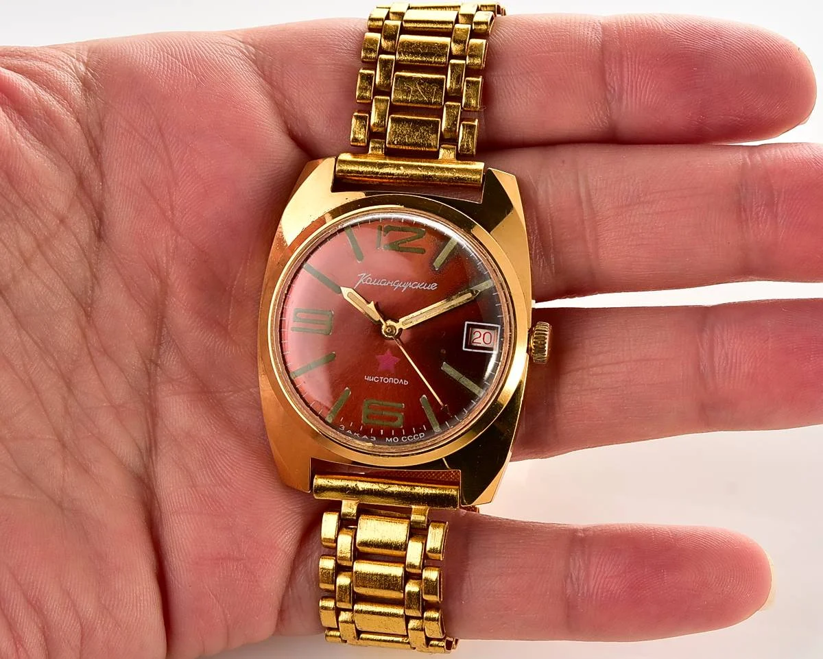 Soviet gold-plated Vostok Komandirskie mechanical watch - Zakaz MO CCCP!