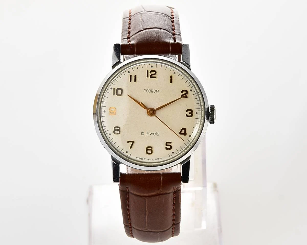 Vintage Pobeda Soviet mechanical wrist watch, 1st quarter 1956!