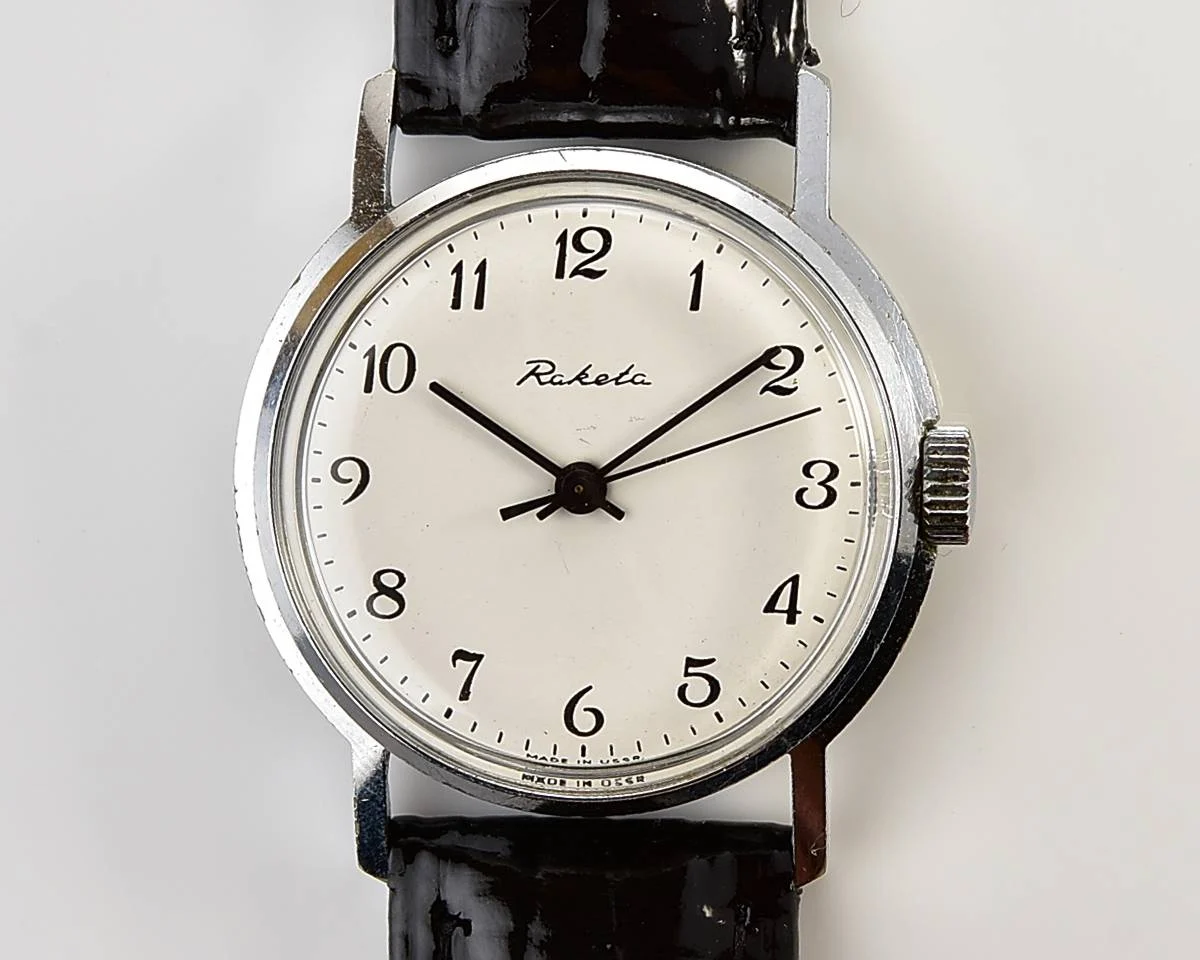 Soviet Raketa vintage mechanical watch with engraved back