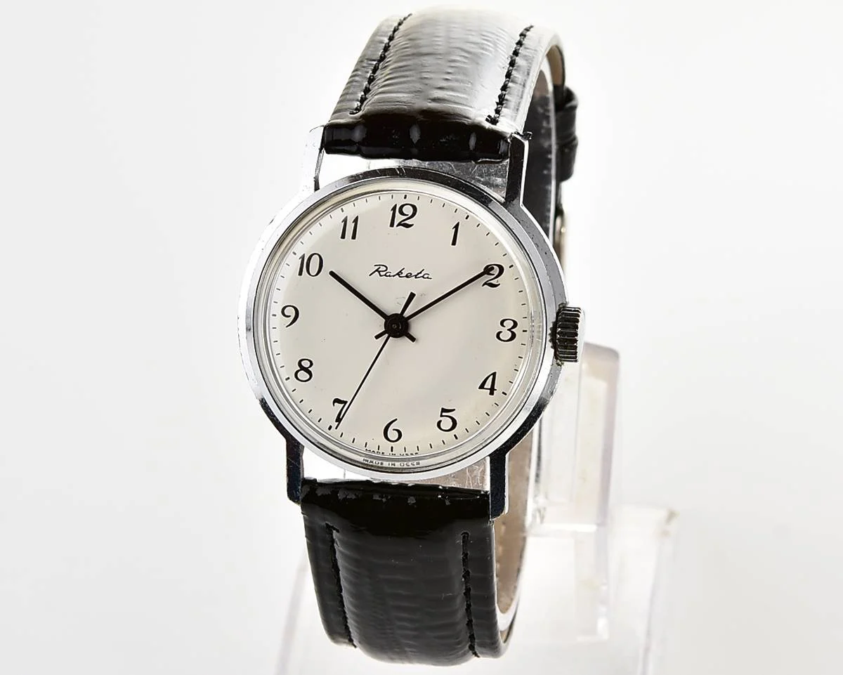 Soviet Raketa vintage mechanical watch with engraved back