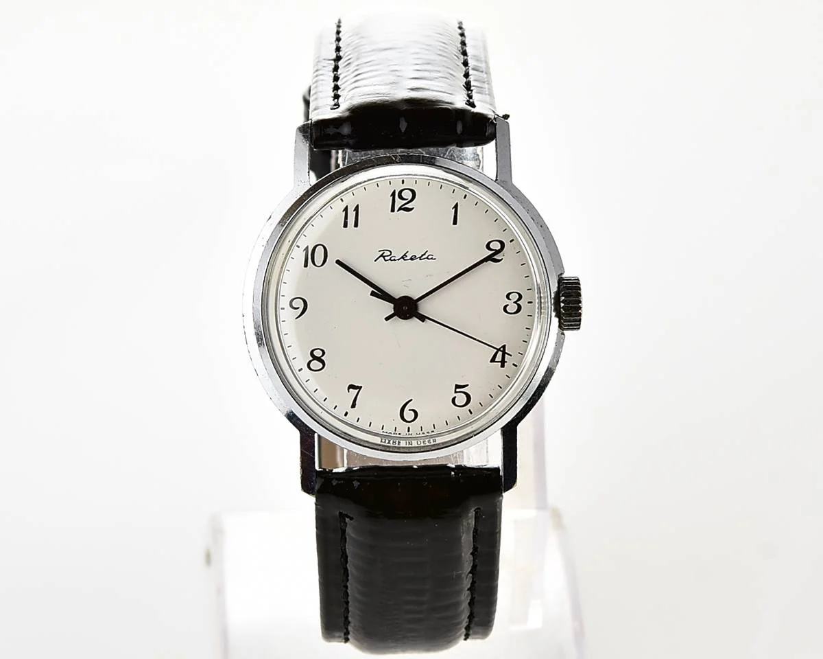 Soviet Raketa vintage mechanical watch with engraved back