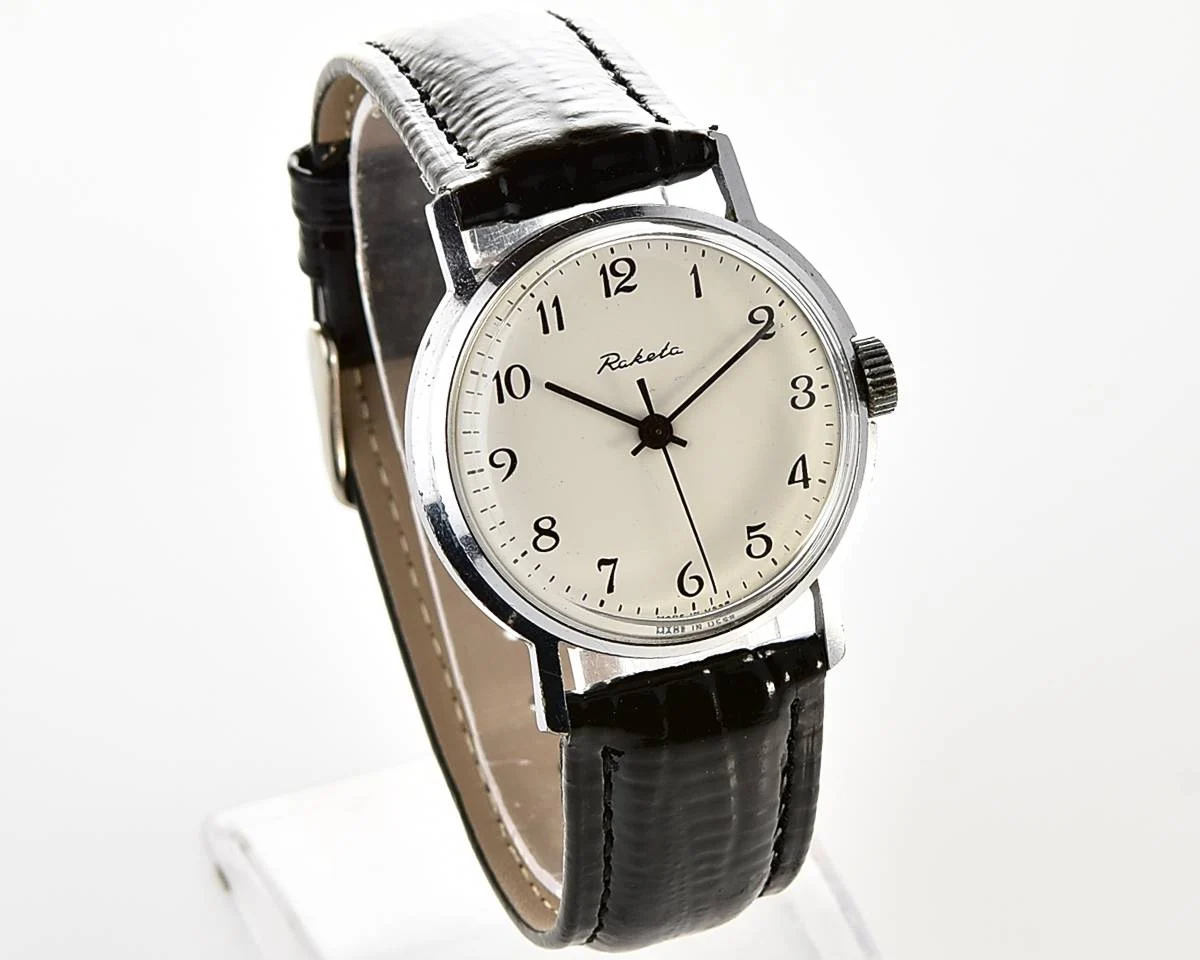 Soviet Raketa vintage mechanical watch with engraved back
