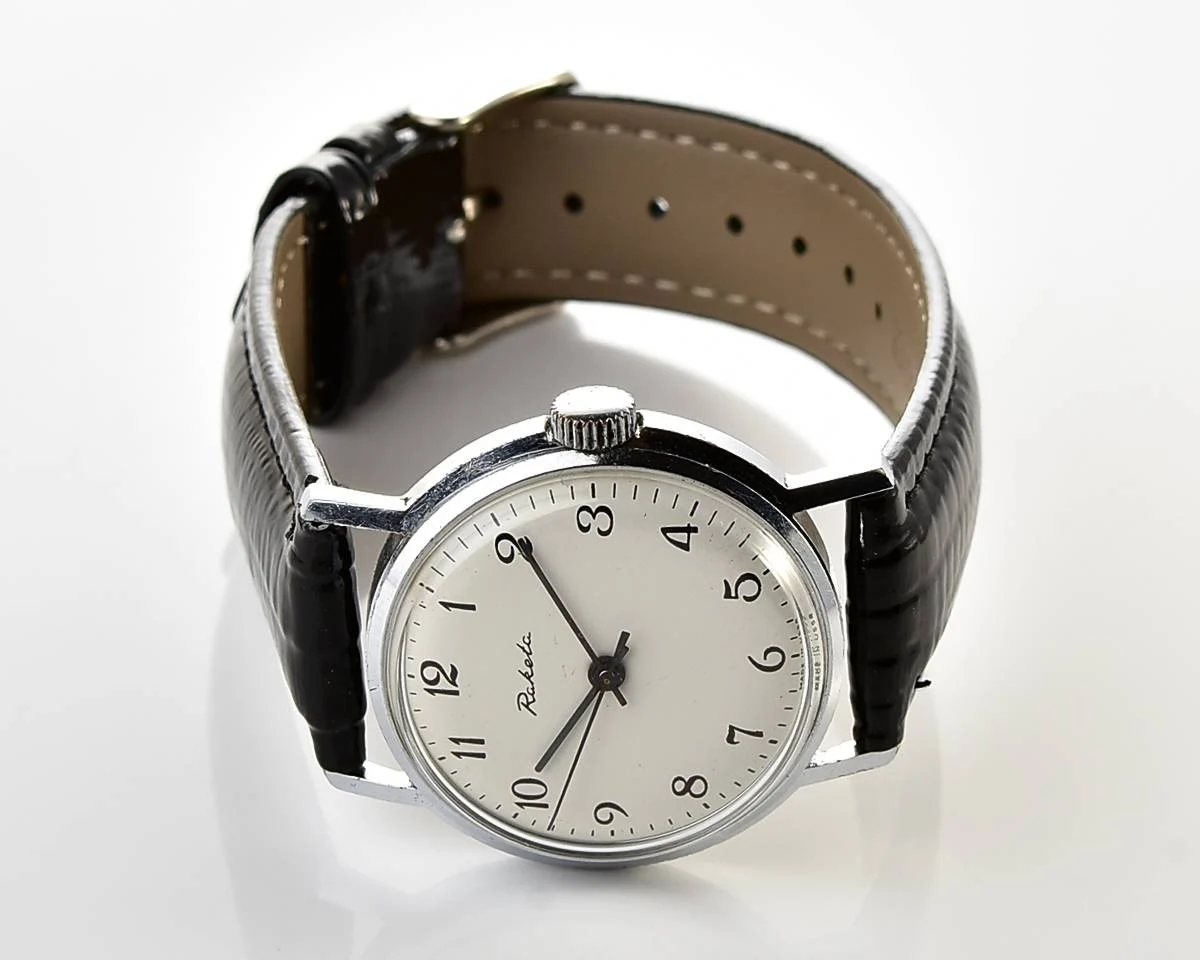 Soviet Raketa vintage mechanical watch with engraved back