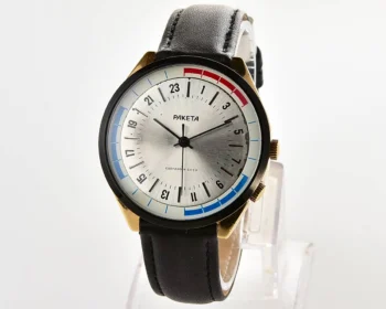 Excellent vintage mechanical gold-plated Raketa watch with 24 hours dial