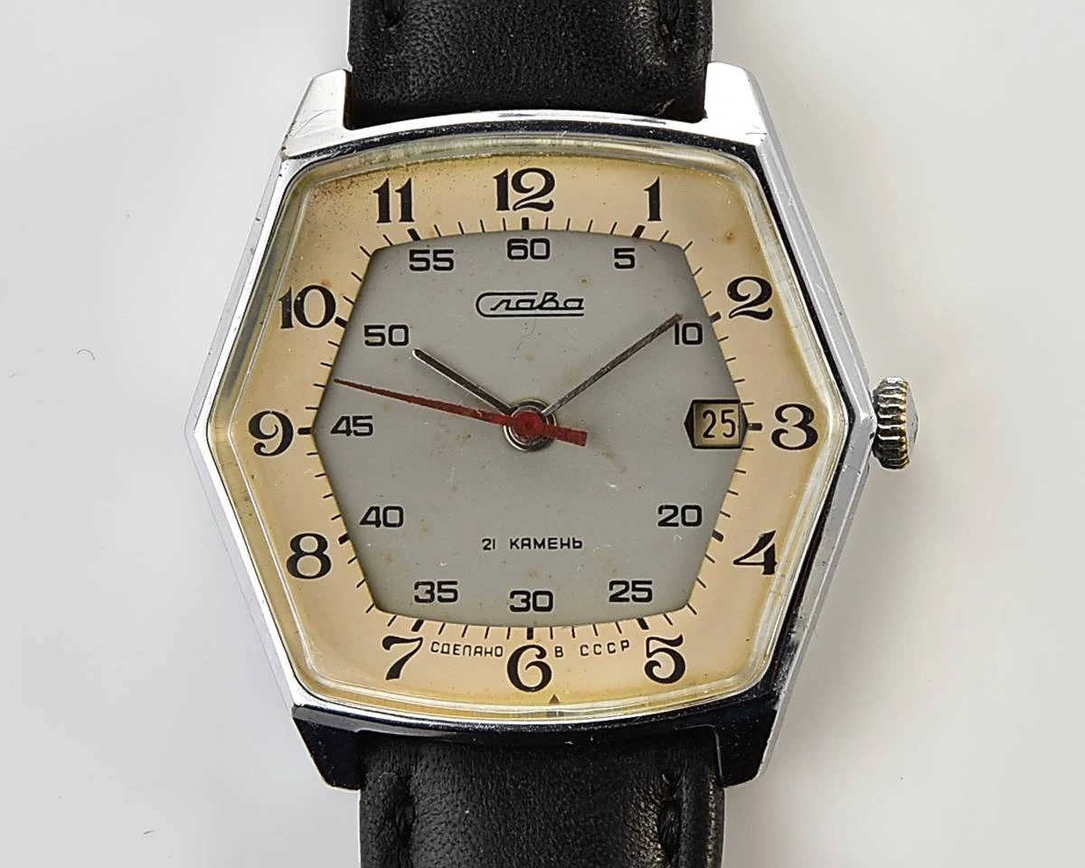 Hexagonal Slava Soviet mechanical vintage watch