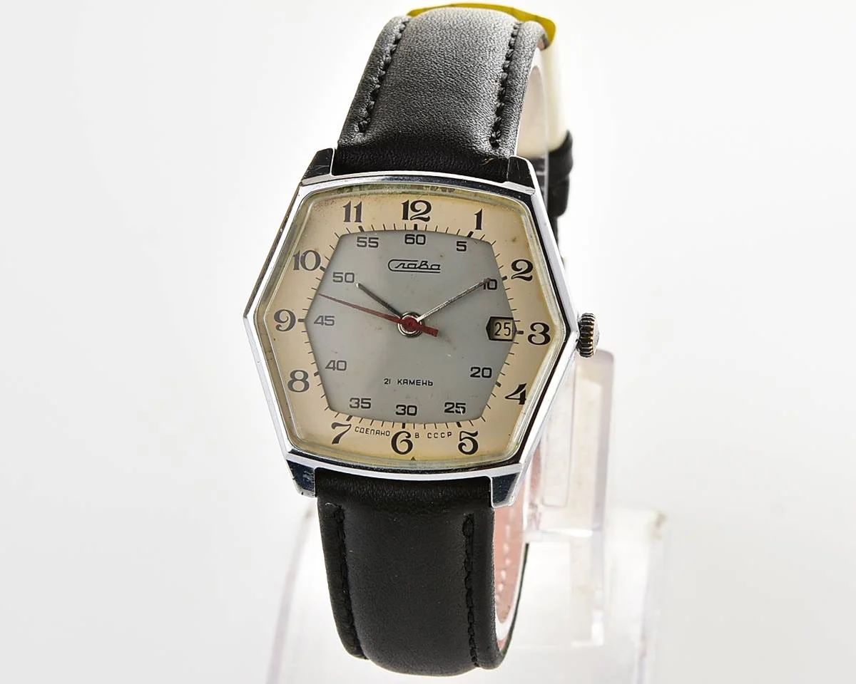 Hexagonal Slava Soviet mechanical vintage watch