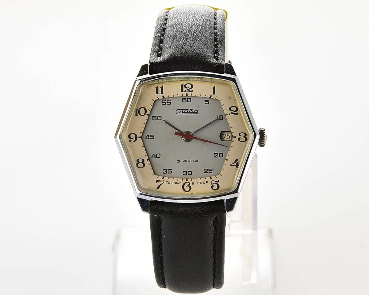 Hexagonal Slava Soviet mechanical vintage watch