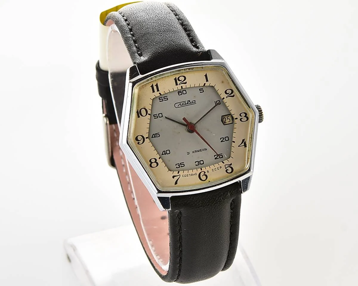 Hexagonal Slava Soviet mechanical vintage watch