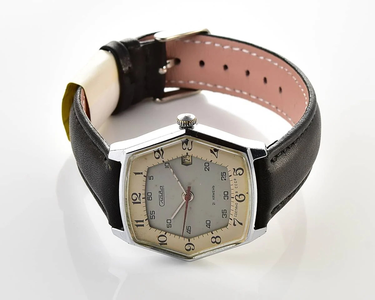 Hexagonal Slava Soviet mechanical vintage watch