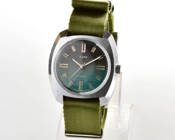 Vintage Soviet mechanical Zaria watch with teal dial