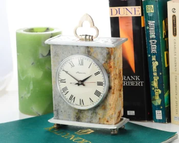 Vintage Molnija grey marble mechanical table clock with 12 days power reserve!