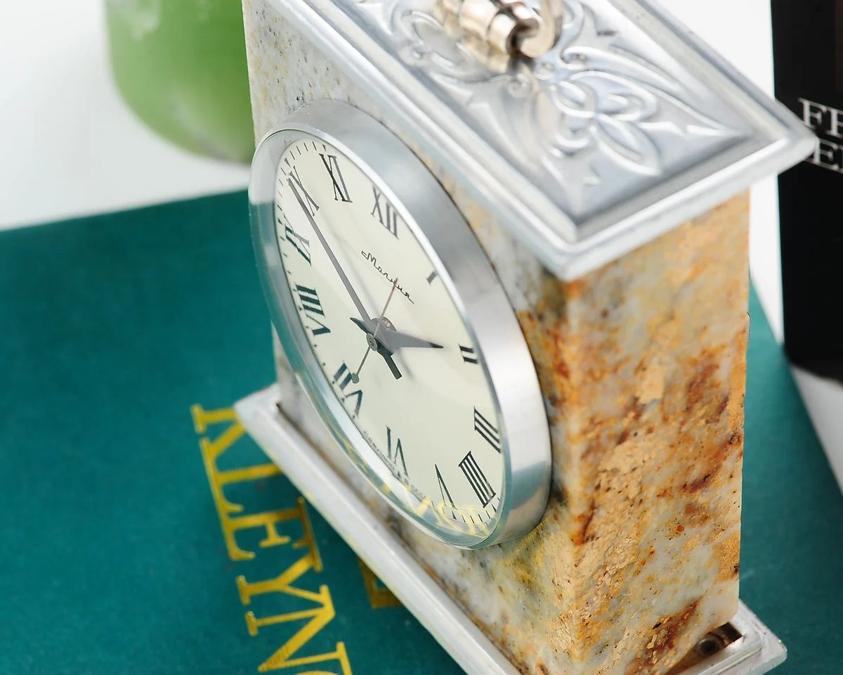 Vintage Molnija grey marble mechanical table clock with 12 days power reserve!