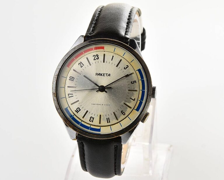 Vintage mechanical Raketa watch with 24 hours dial