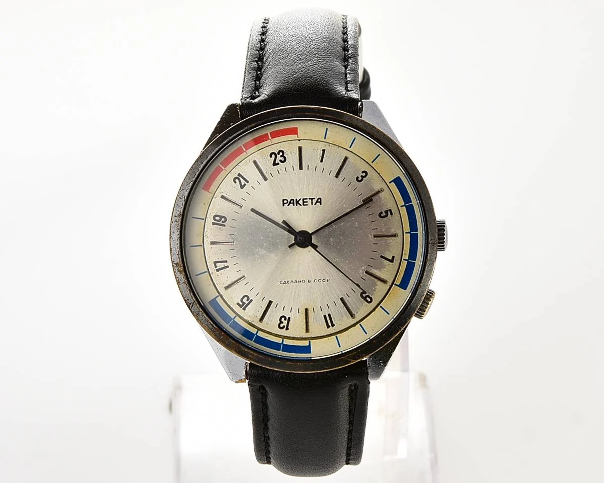 Vintage mechanical Raketa watch with 24 hours dial