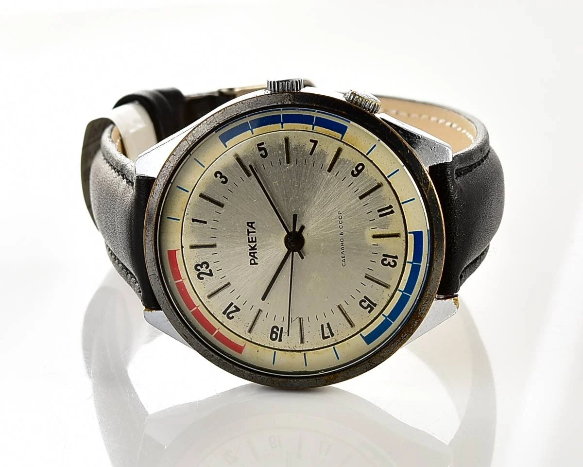 Vintage mechanical Raketa watch with 24 hours dial