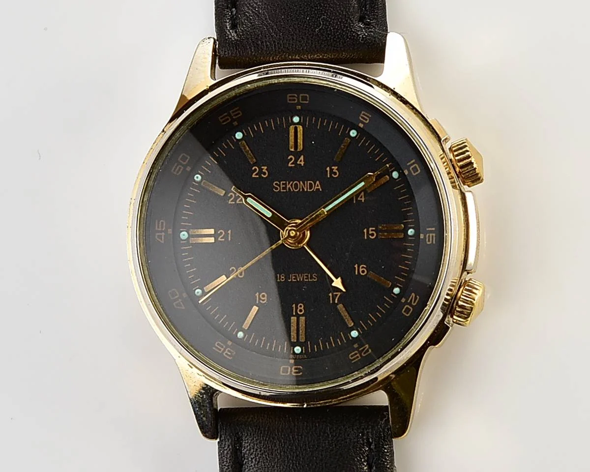 Soviet vintage Sekonda (Poljot) gold-plated wrist watch with alarm clock!
