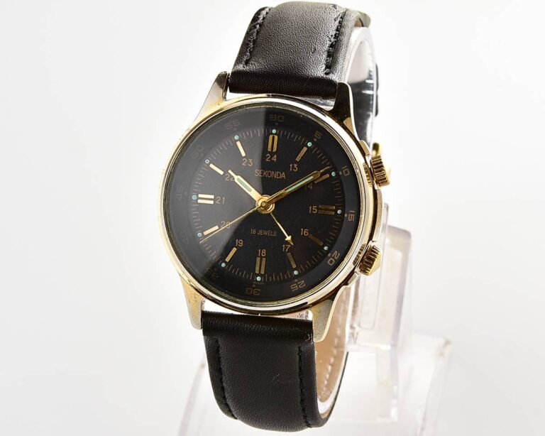 Soviet vintage SEKONDA (POLJOT) gold-plated wrist watch with alarm clock!