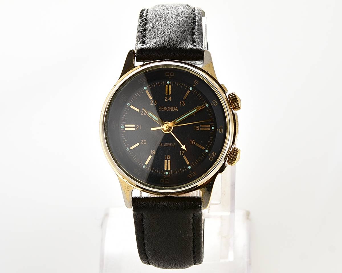 Soviet vintage SEKONDA (POLJOT) gold-plated wrist watch with alarm clock!