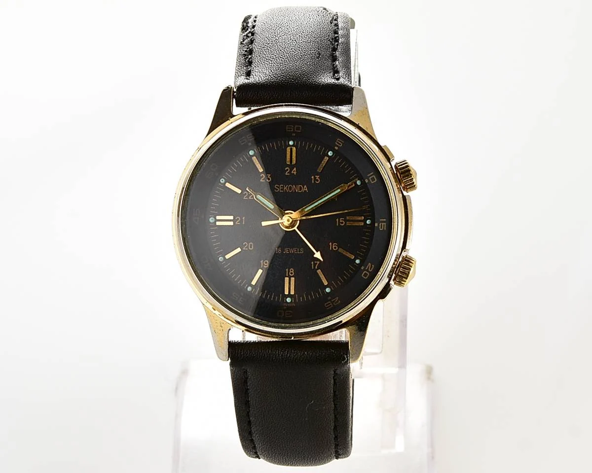 Soviet vintage Sekonda (Poljot) gold-plated wrist watch with alarm clock!