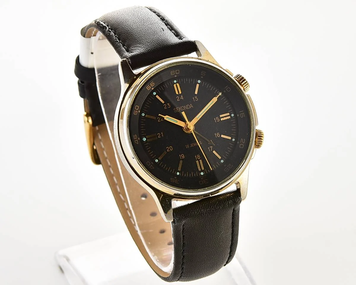 Soviet vintage Sekonda (Poljot) gold-plated wrist watch with alarm clock!