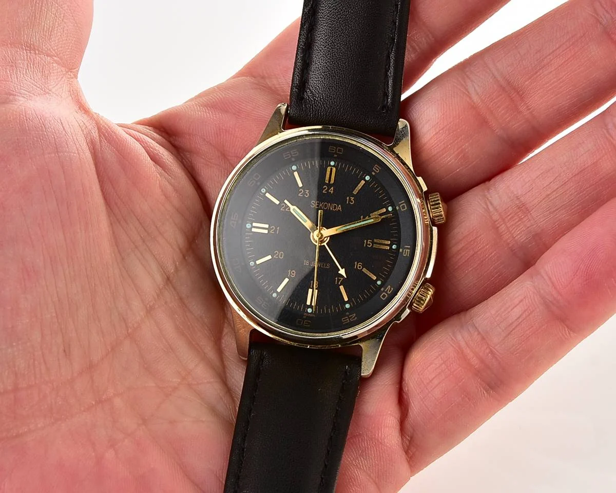 Soviet vintage Sekonda (Poljot) gold-plated wrist watch with alarm clock!