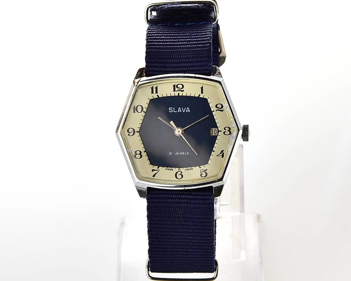 Excellent hexagonal Slava Soviet mechanical vintage watch