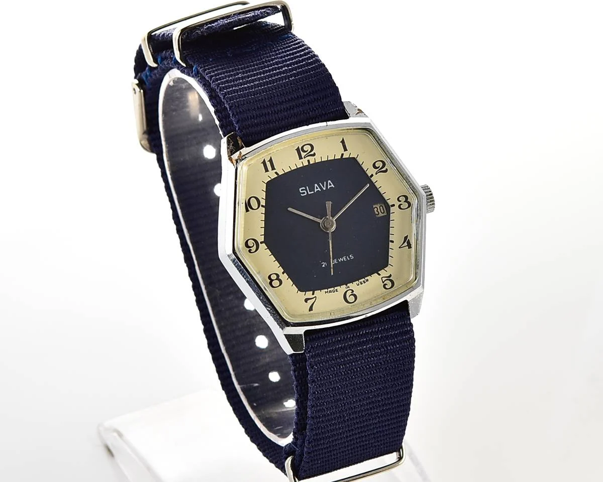 Excellent hexagonal Slava Soviet mechanical vintage watch