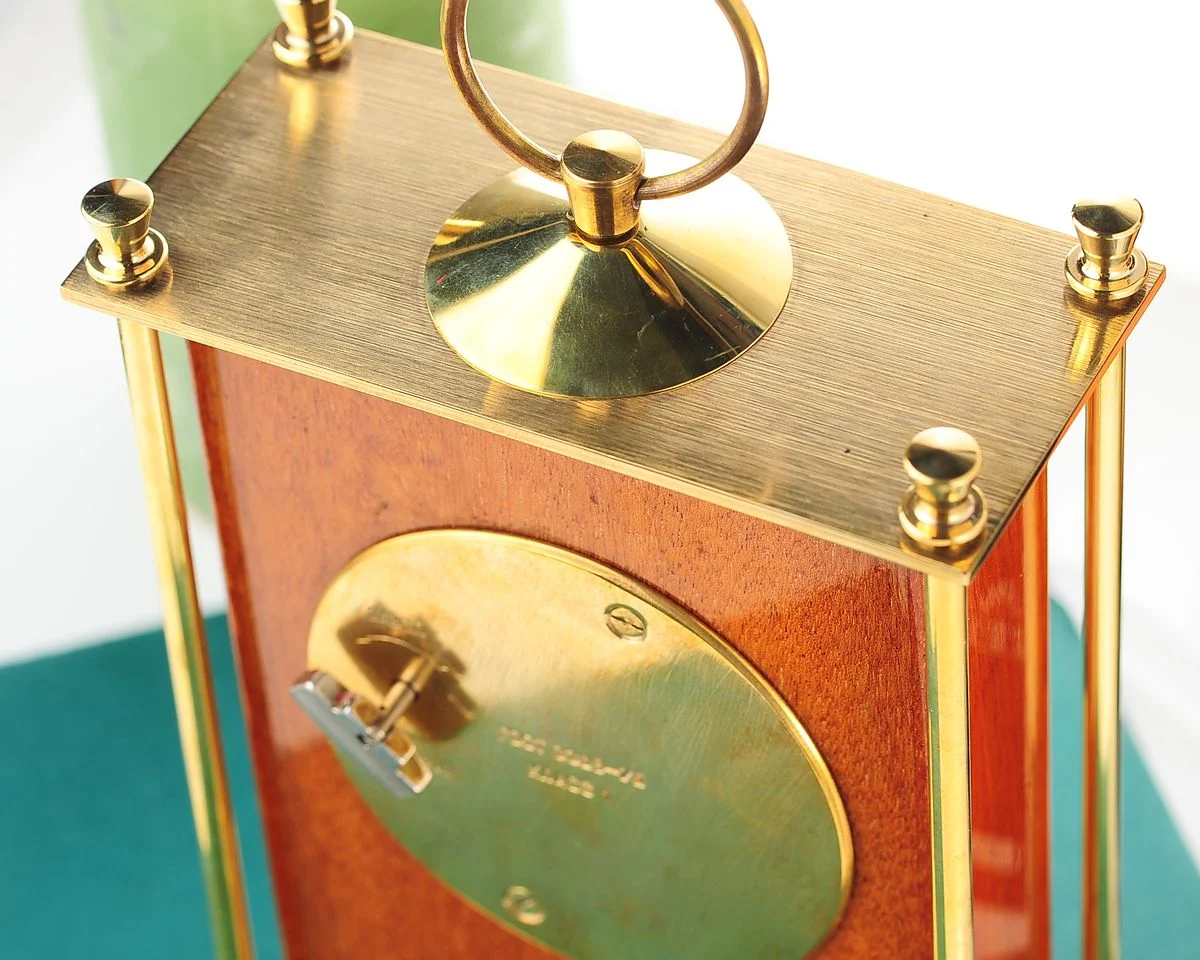 Vintage Molnija mechanical table clock in wood & hand polished brass, with 12 days power reserve!