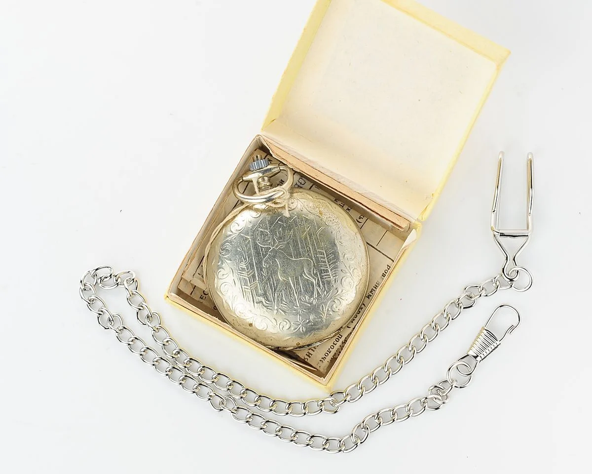 Soviet Raketa open face pocket quartz watch