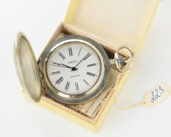 Soviet Raketa open face pocket quartz watch