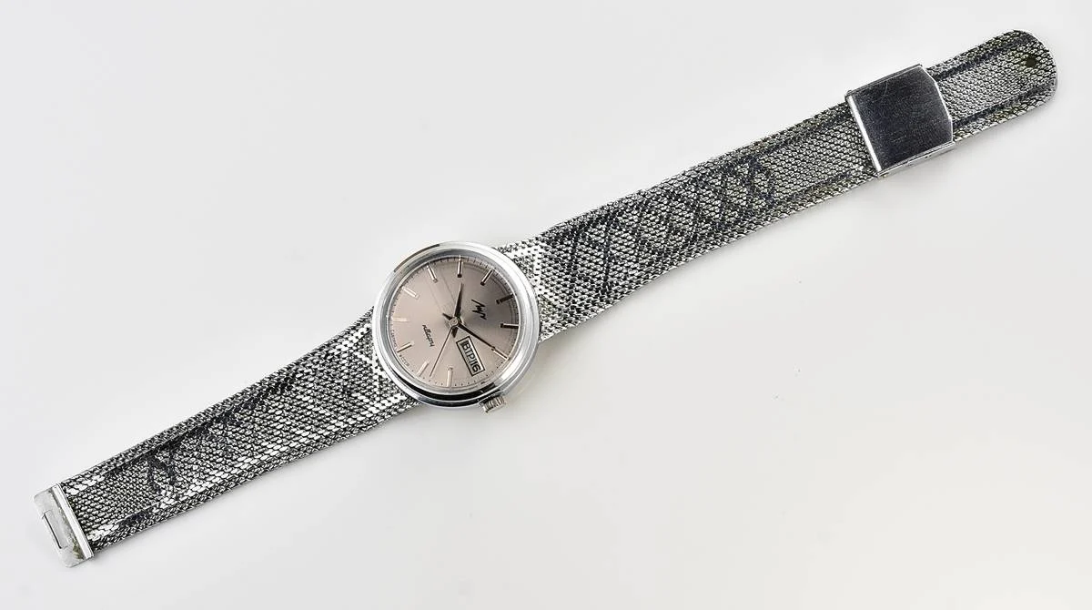 Vintage Soviet Luch quartz watch with integrated metal bracelet