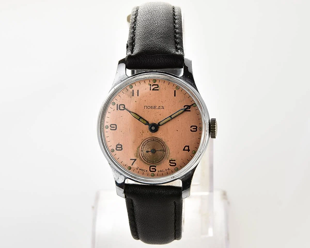 Vintage Soviet Pobeda watch with bronze dial, 1st quarter of 1957