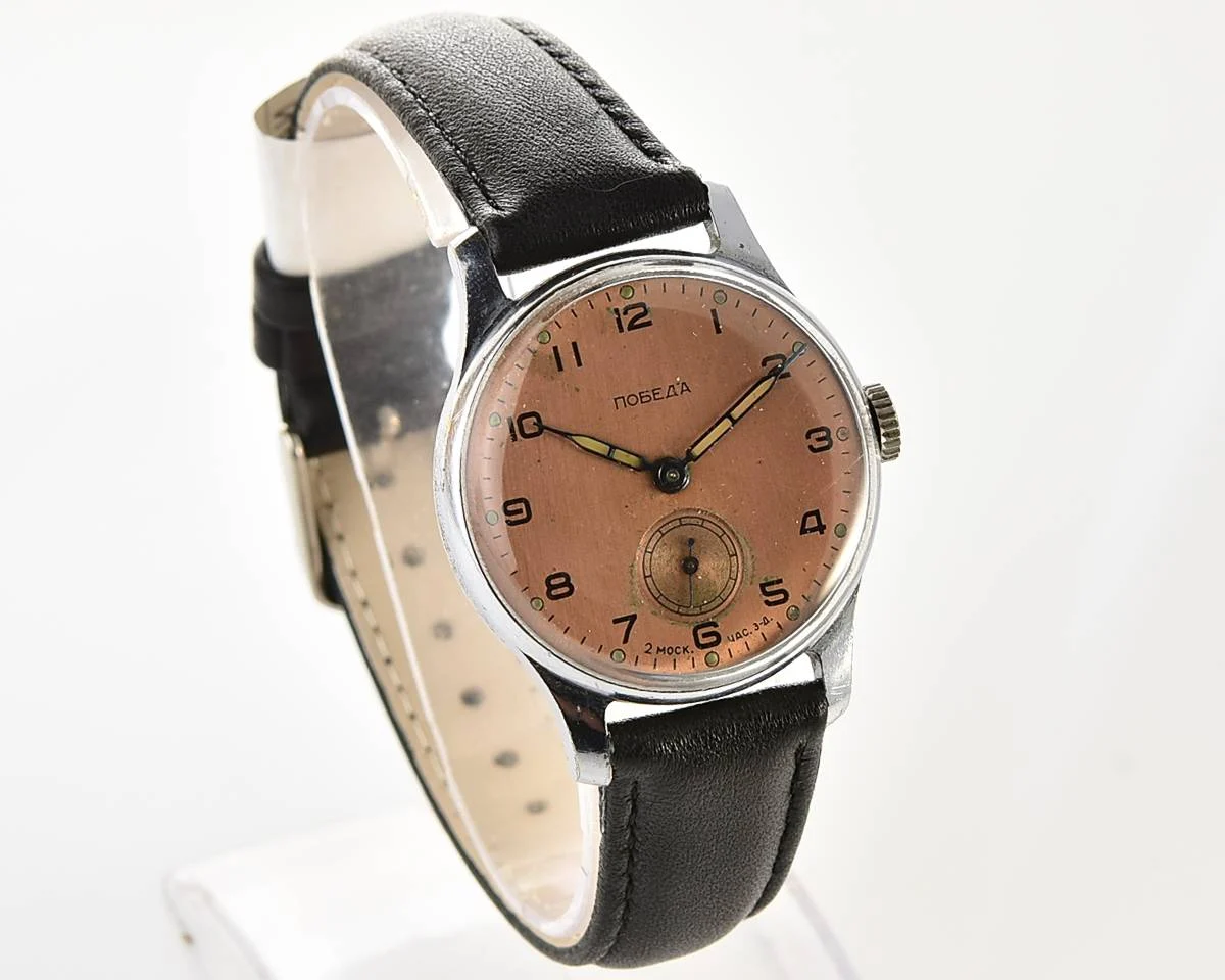 Vintage Soviet Pobeda watch with bronze dial, 1st quarter of 1957