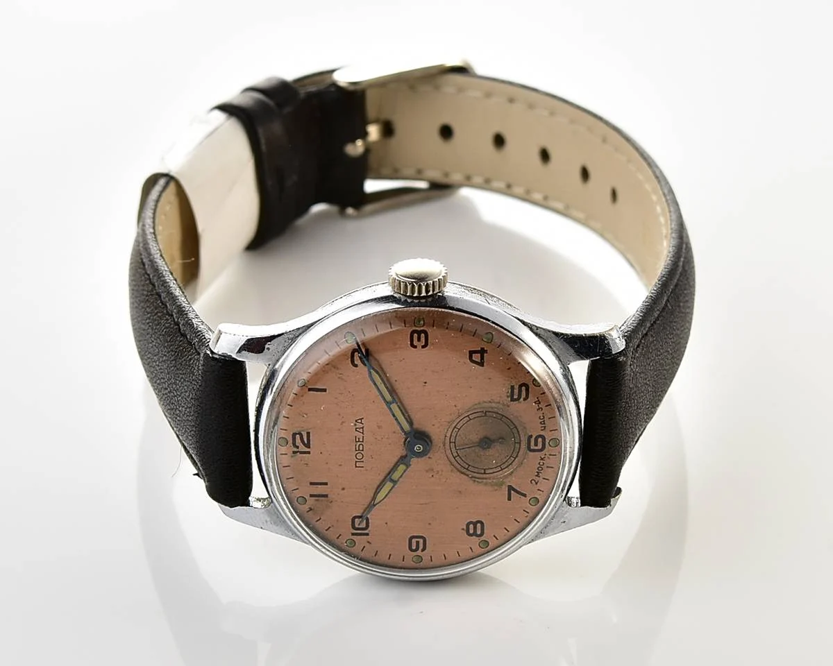 Vintage Soviet Pobeda watch with bronze dial, 1st quarter of 1957