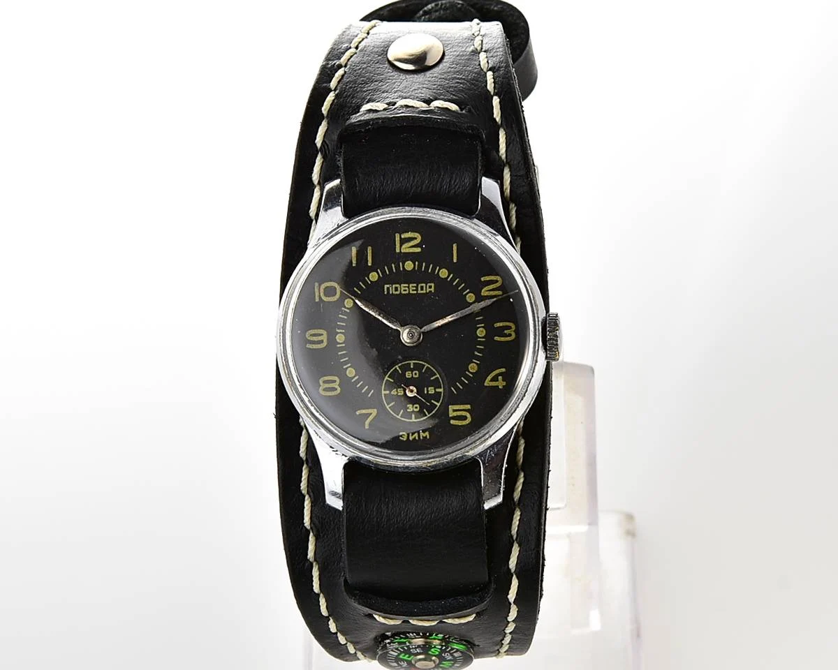 Excellent vintage Soviet mechanical Pobeda from 1957 + exquisite Sturmanskie compass strap!