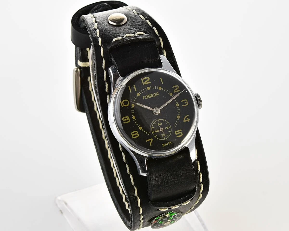 Excellent vintage Soviet mechanical Pobeda from 1957 + exquisite Sturmanskie compass strap!