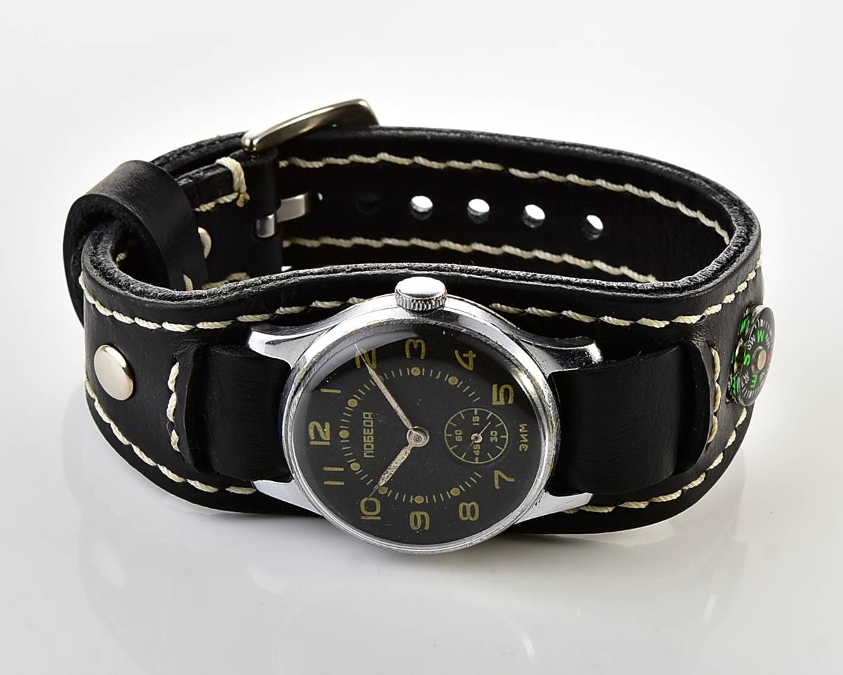 Excellent vintage soviet mechanical POBEDA from 1957 + exquisite Sturmanskie compass strap!