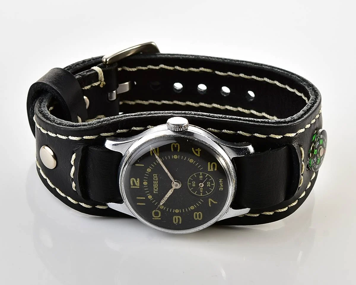 Excellent vintage Soviet mechanical Pobeda from 1957 + exquisite Sturmanskie compass strap!