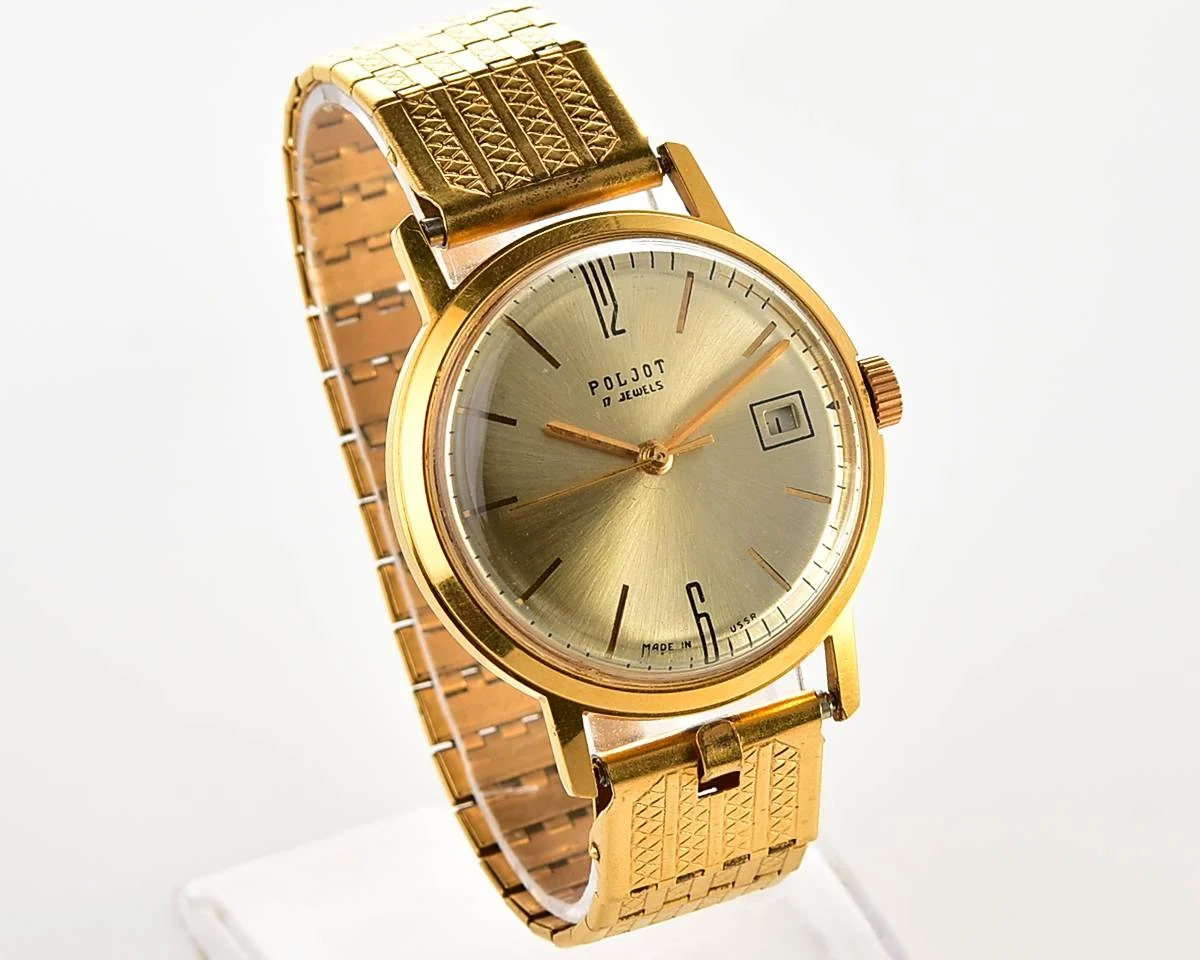 Excellent Soviet Poljot mechanical gold-plated wrist watch