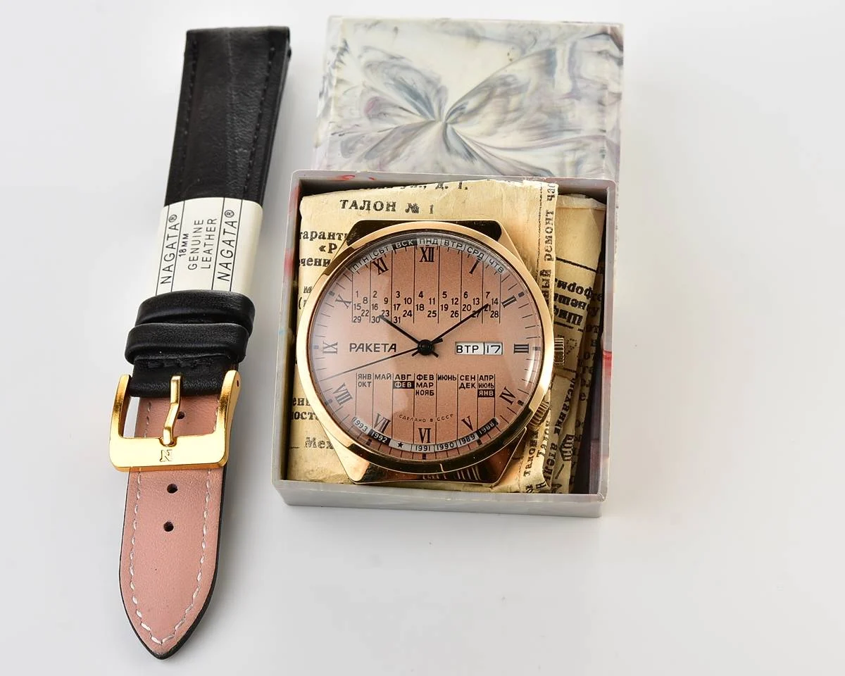 TIME CAPSULE: Vintage Soviet Raketa gold-plated perpetual calendar watch - New Old Stock (NOS)!