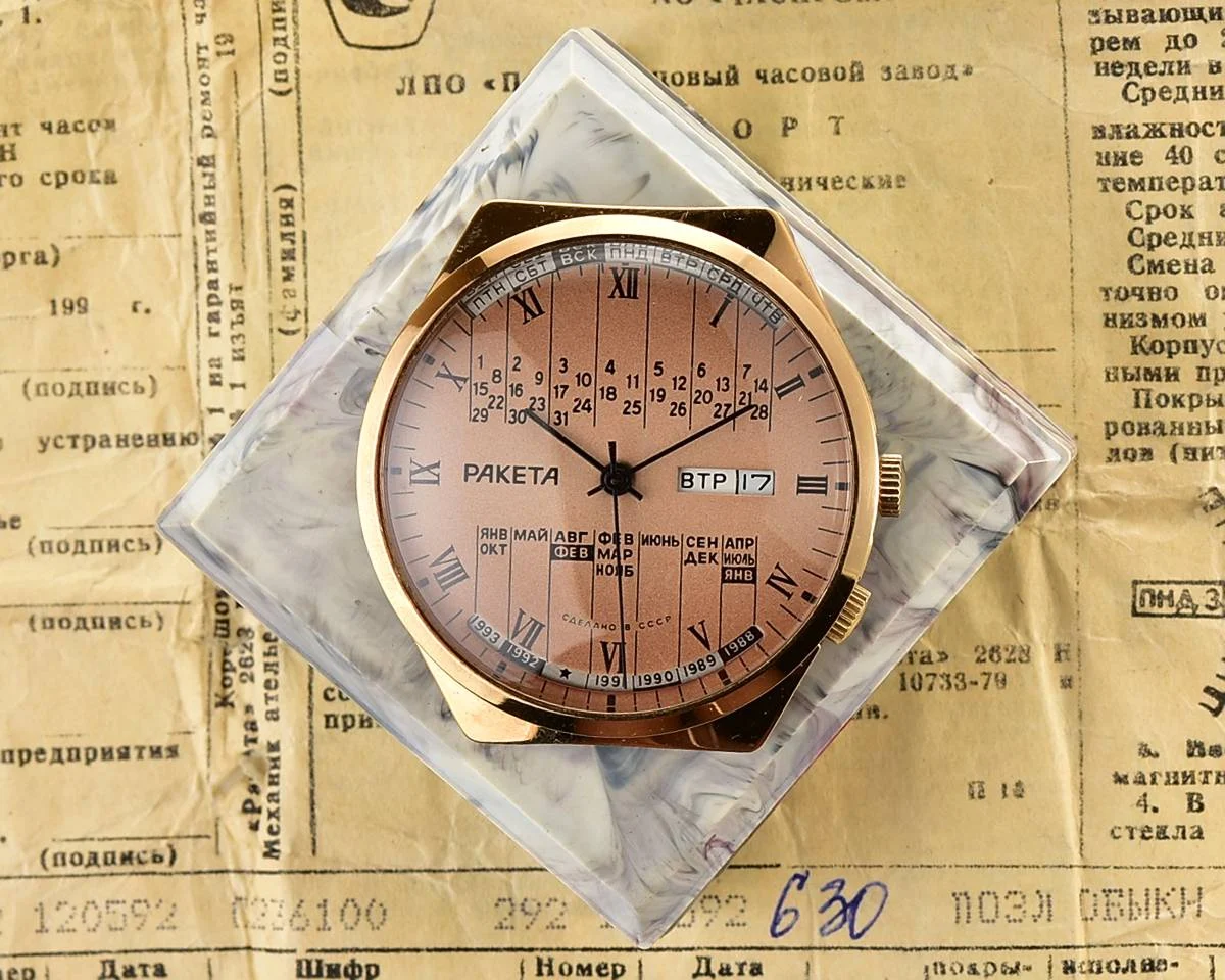 TIME CAPSULE: Vintage Soviet Raketa gold-plated perpetual calendar watch - New Old Stock (NOS)!